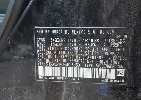 2019 Honda Fit Lx from USA, damaged, VIN 3HGGK5H46KM748430